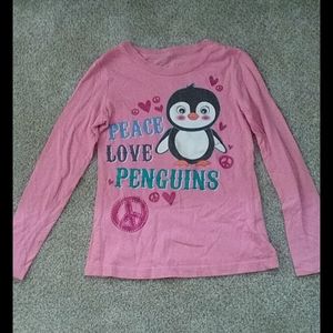 Kids pink long sleeve penguin shirt. Size S